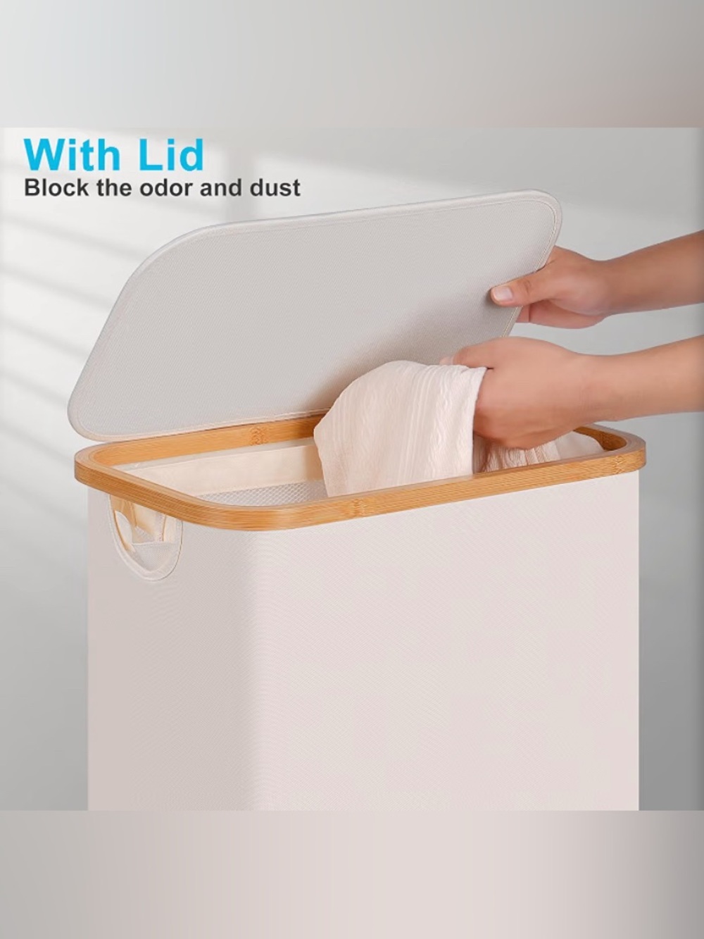 efluky Slim Laundry Hamper Narrow Laundry Basket with Lid and Removable Bag 75L